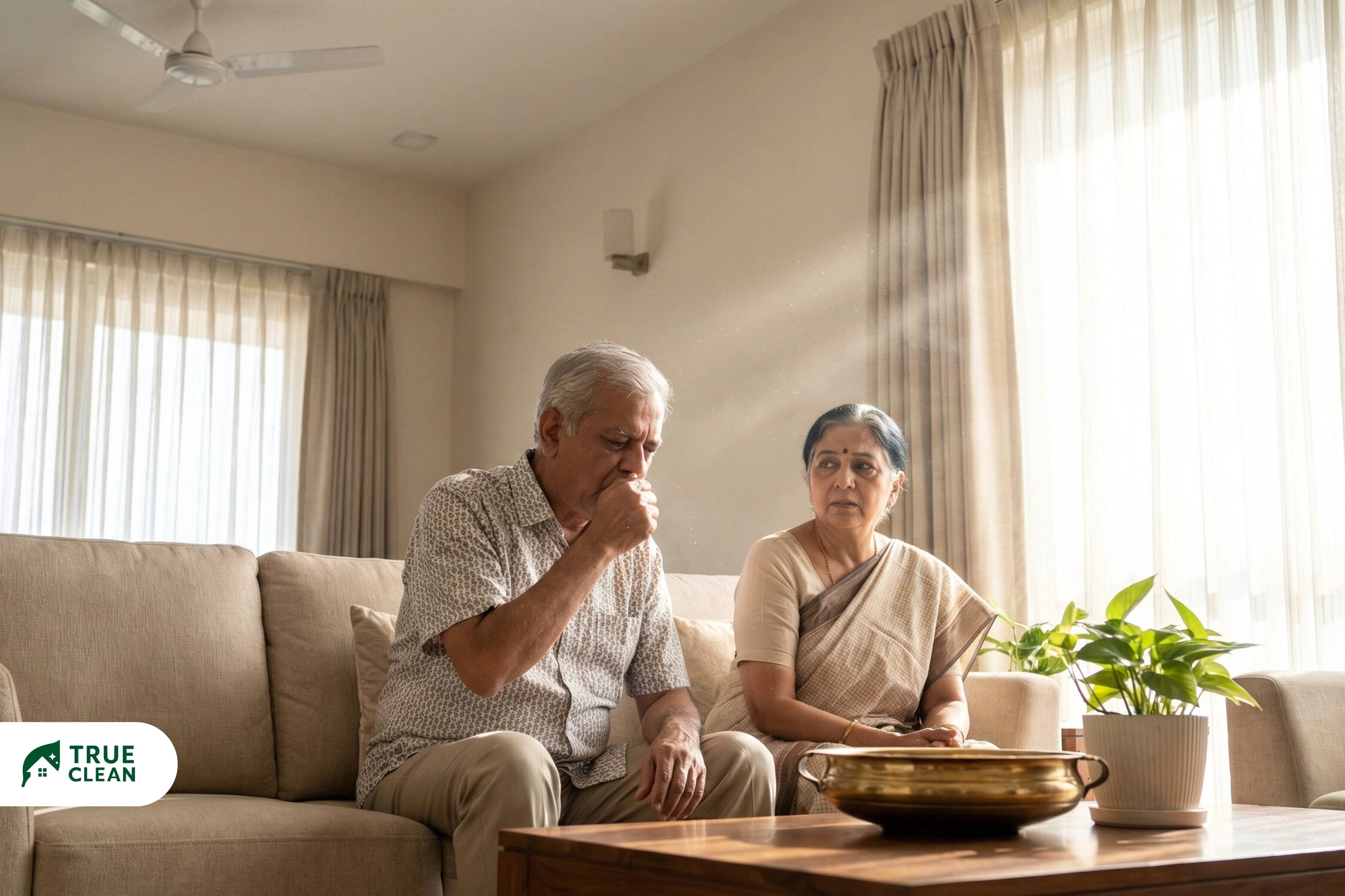 Elderly parent at home in Vadodara — indoor air quality and cleaning safety